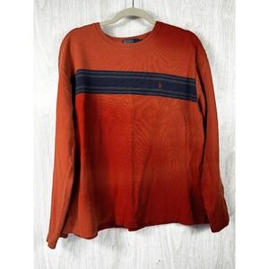 Polo Ralph Lauren XL Orange Long Sleeve Cotton Crewneck Stripe Logo Classic